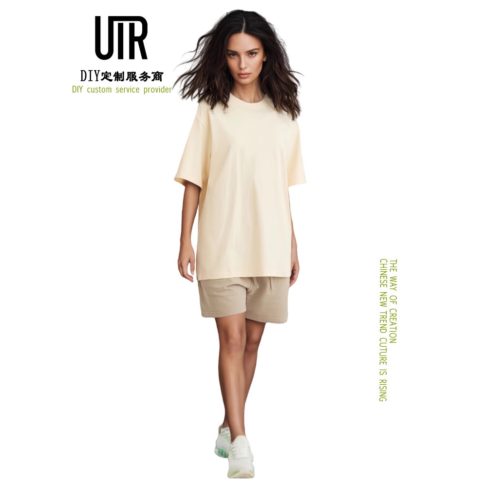 Camiseta de algodón de manga corta para hombre, algodón de color sólido pesado, cuello redondo suelto, media manga, campus juvenil, pareja, camiseta, impresión de moda