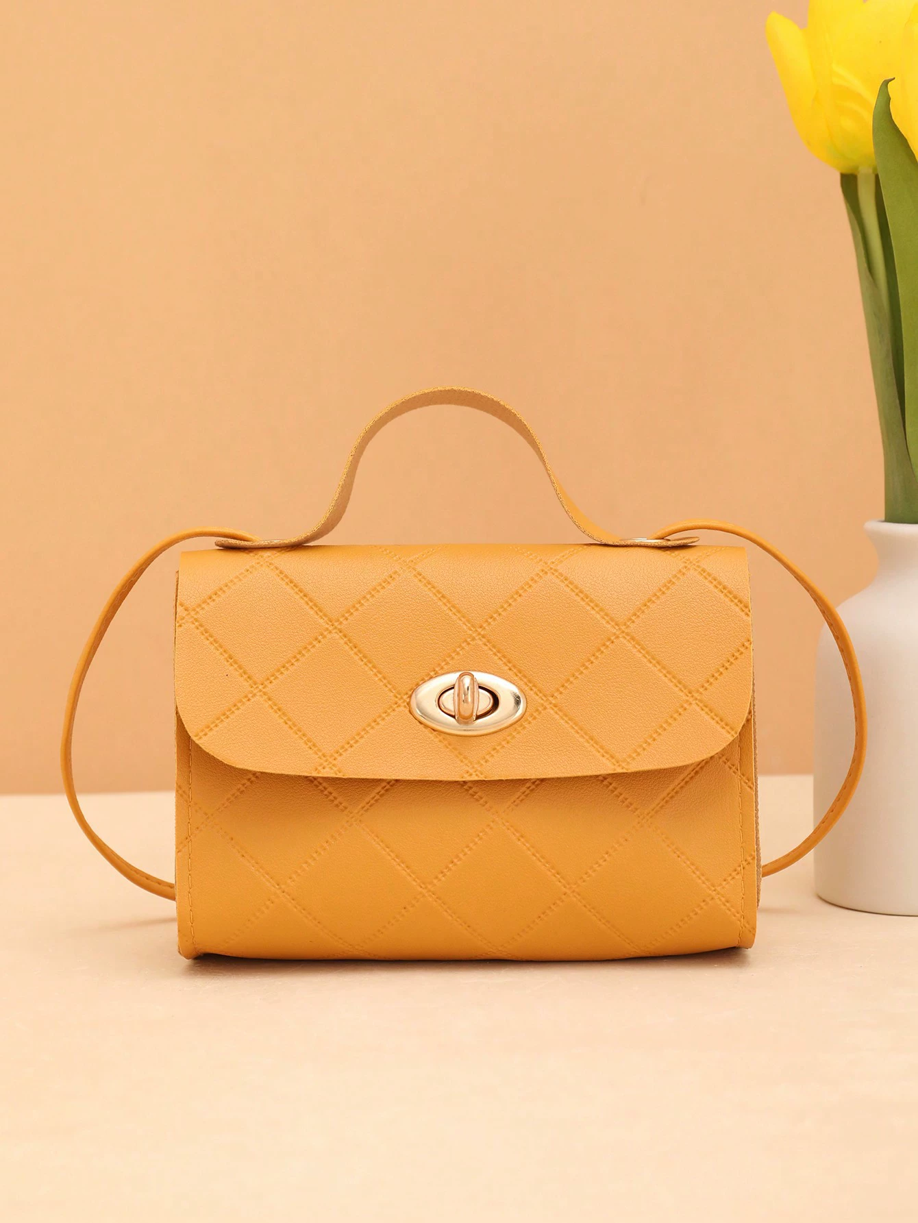 Одно плечо стеганная сумка‑handbag, модный ручной кроссбоди, лёгкая 0,082 кг, с поворотной застёжкой