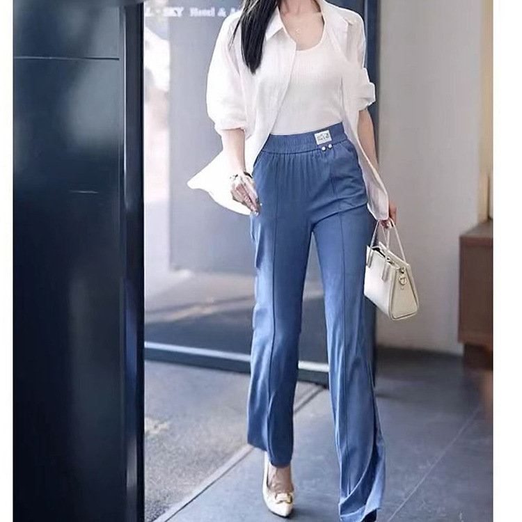 跨境台湾现货天丝牛仔裤女夏季薄款窄版阔腿裤新款高腰垂感显|undefined