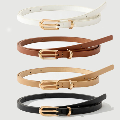 New Korean Version Factory Direct Sale Multicolor PU Leather Alloy Slim Belt for Women Fashionable Matchable Pin Belt Wholesale