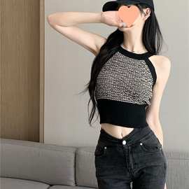 时髦内搭针织背心女韩版外穿挂脖无袖吊带短款别致惊艳上衣可外穿