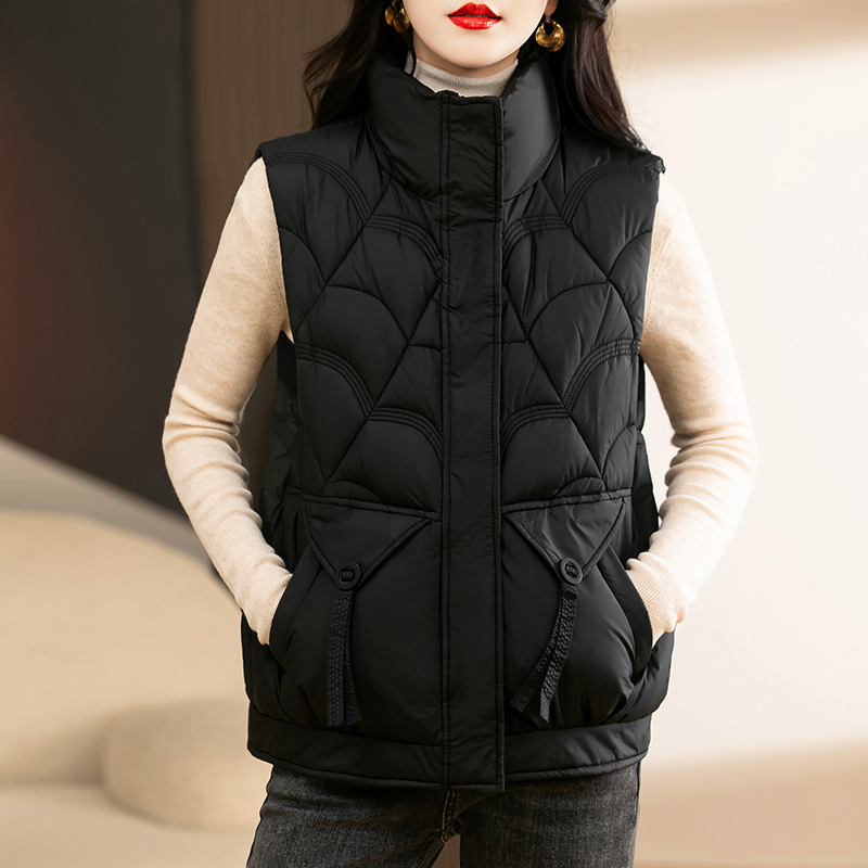 Europa y los Estados Unidos de algodón chaleco de invierno 2024 de collar grueso chaleco de caballo de algodón sin mangas chaqueta de pan de hombro de mujer