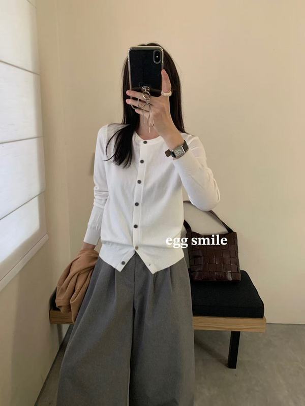 egg smile11色暖芯针织开衫基础款纯色软糯圆领温柔百搭长袖毛衣|undefined