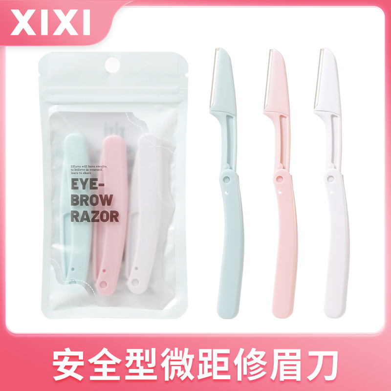 Xixi cuchillo de cejas plegable portátil novato seguro anti-raguñazo cuchillo de cejas de acero inoxidable tres paquetes
