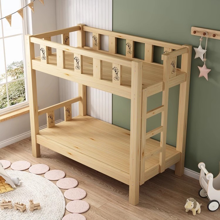 Cama de jardín de infantes, cama de almuerzo, cama de siesta para estudiantes de la escuela primaria, cama de madera maciza, cama de altura baja, cama de doble capa