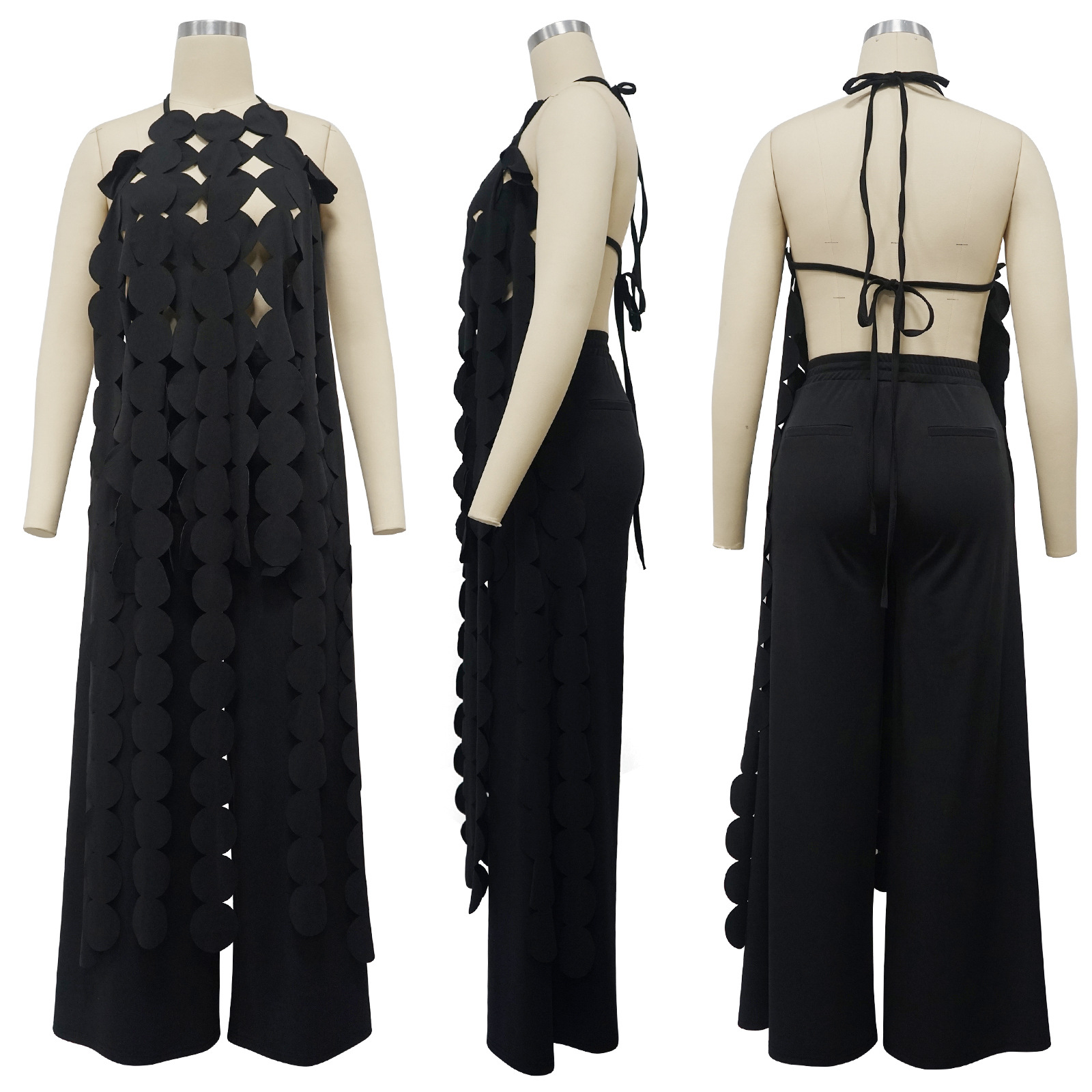 591g Weight Sleeveless Sleeve Length Spandex, Polyester Fabric Type Pant Co-ord Set Sets Type 2 Pieces Set Quantity Holiday, Street Occasion Halter Neck Neckline Loose Fit Type Solid Color Pattern Summer Season Women's Gender Backless Design Sexy, Streetwear Style Holiday Street Women's Sexy Streetwear Solid Color Spandex Polyester Backless Pant Co-ord Set Pants Sets 22