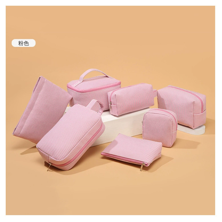 Трансграничная популярная косметичка из жатого хлопка, большая вместительная косметичка, простая портативная сумка для хранения карандашей для бровей на молнии