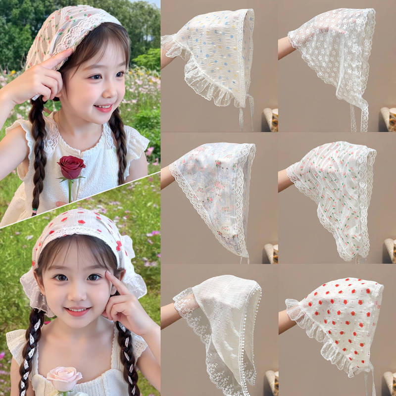 New Children's Headscarf French Lace Braided Hair Sweet and Cute Little Girl Triangle Scarf Hair Accessories Girls Hair Accessories
