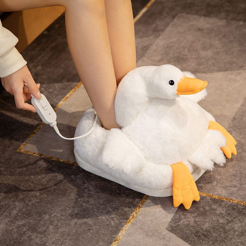 Winter New Plush Cute Big Goose Electric Foot Warmer Big White Goose Rabbit Fur Foot Warmer Plug-In Model as a Gift for Your Girlfriend
