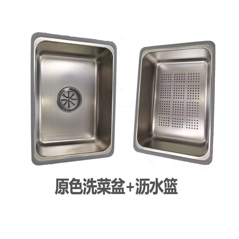 Kitchen Stainless Steel Deep Basin Sink Large Single Sink with Draining Basket Dishwashing Rack Filter Basin Set