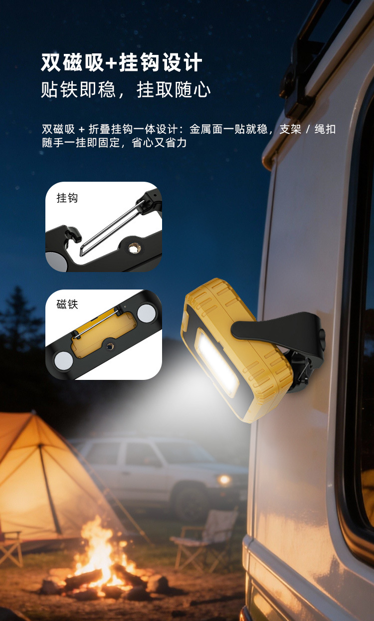 Outdoor Lighting Repair Camping Multi-Functional Campsite Dual Light Cob Work Led Rechargeable Magnetic Hook Work Light