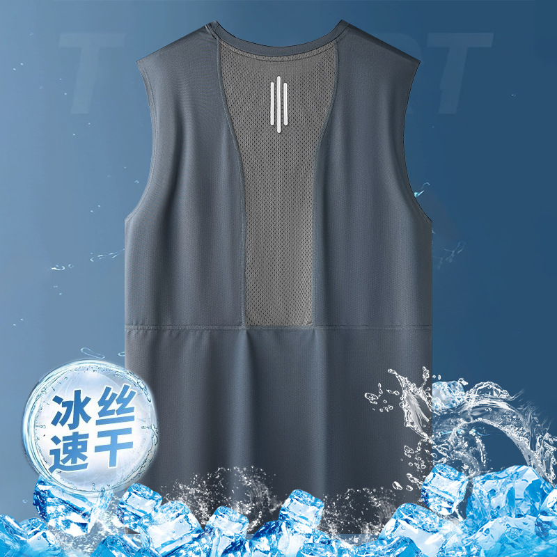 Verano chaleco de secado rápido de seda de hielo camiseta hombre nuevo correr al aire libre ejercicios deportivos fuera de la camiseta de hombro sin mangas