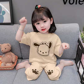 女童睡衣夏季薄款卡通儿童2025空调服七分袖可外穿家居服套装柔软