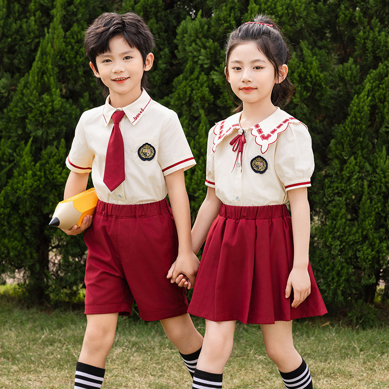 Summer uniform for kindergarten children, short-sleeved class uniform, summer college English style school uniform for primary school students, group photo uniform