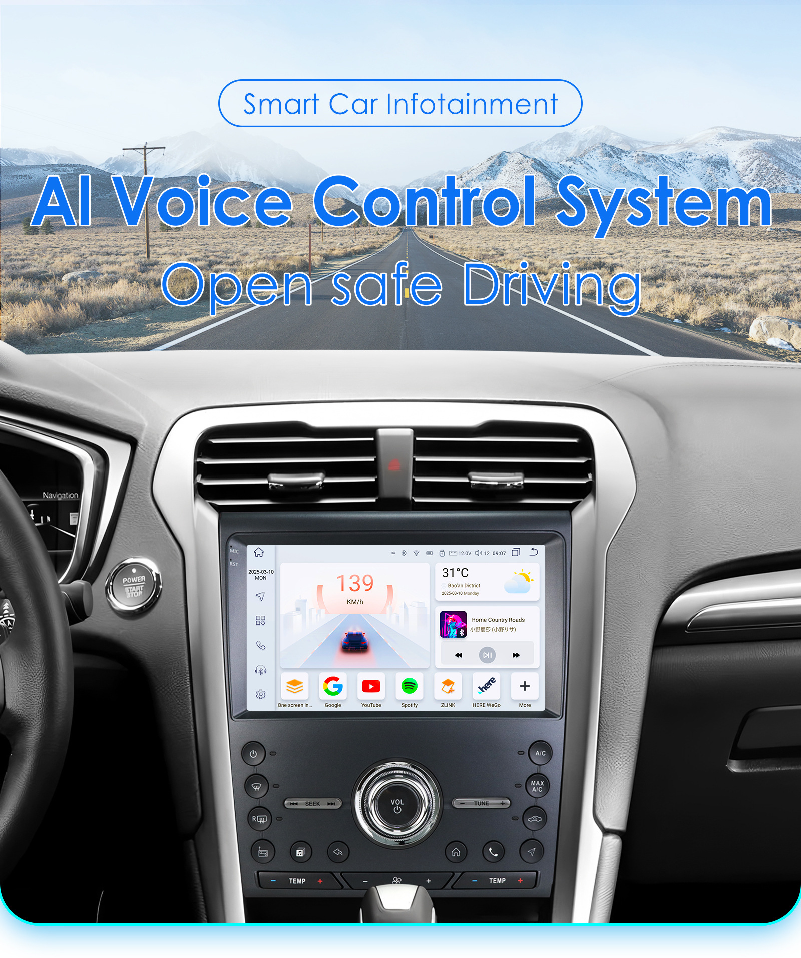 Compatible with Ford Mondeo and Ford Fusion 2nd generation (models 2013-2019) large-screen Android car navigation with CarPlay