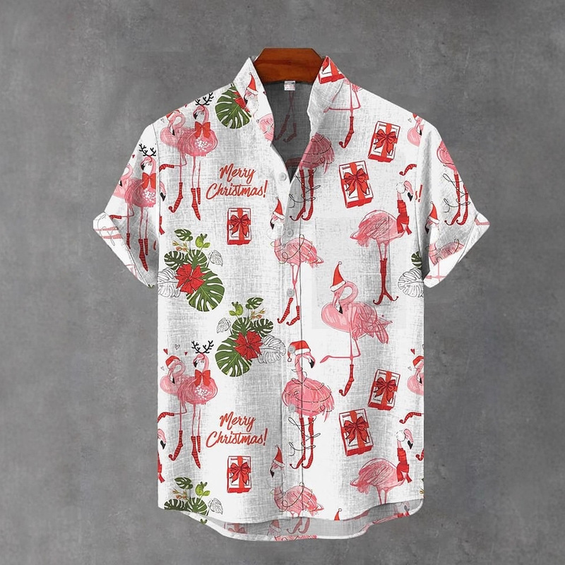 Autumn European and American Cross-Border European Size Fashionable Women's Christmas Flower Lapel Shirt 3D Digital Printing Short-Sleeved Shirt Autumn European and American Cross-Border European Size Fashionable Women's Christmas Flower Lapel Shirt 3D Digital Printing Short-Sleeved Shirt