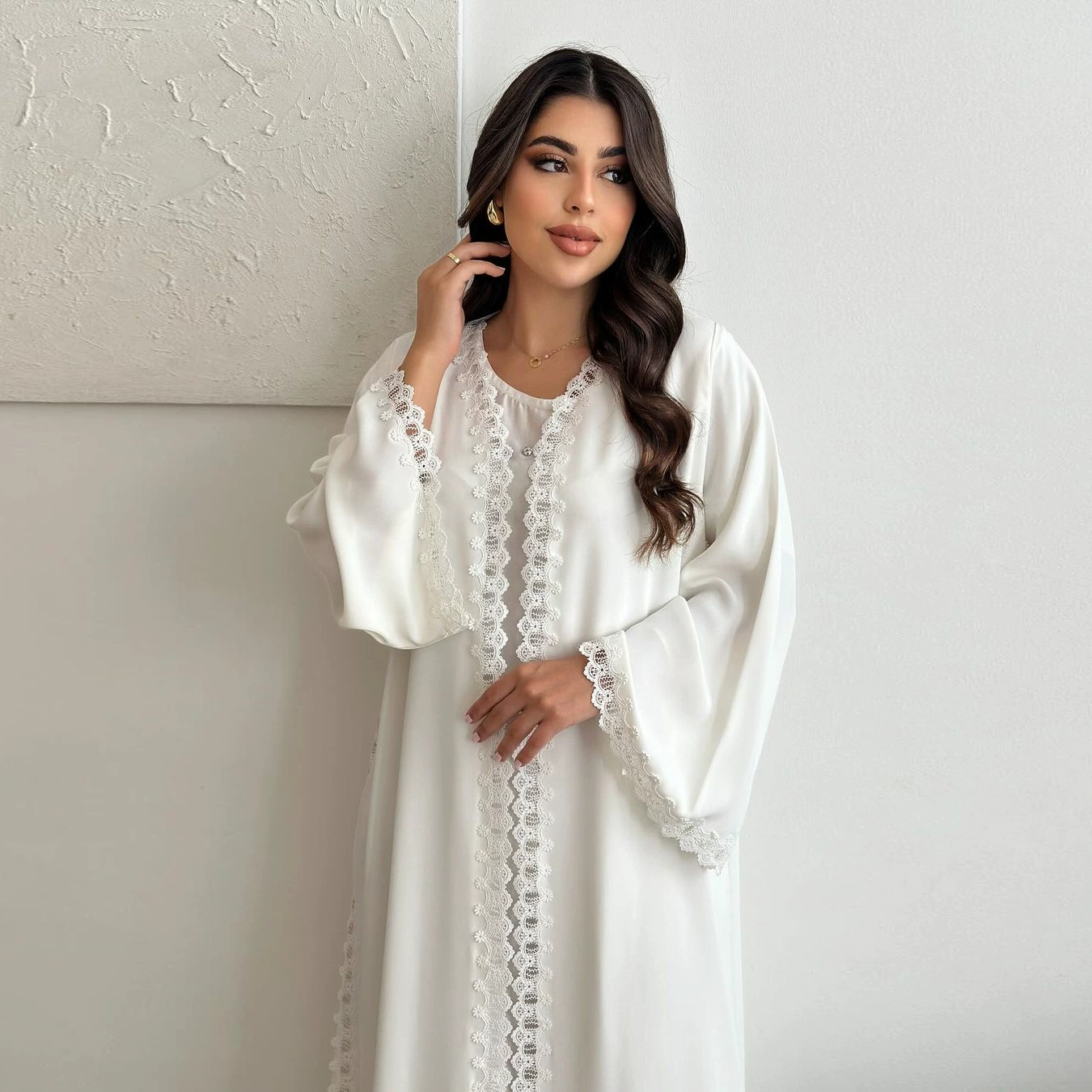 MQ144 Muslim Fashion Jacket Middle East Cross -Overseas Trade Dubai white robe women's new foreign wear ABAYA
