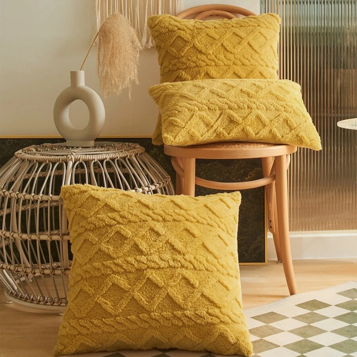 Funda de almohada jacquard de doble cara trenzada transfronteriza, funda de almohada de felpa para sofá, no incluye núcleo de almohada TEMU, envío directo