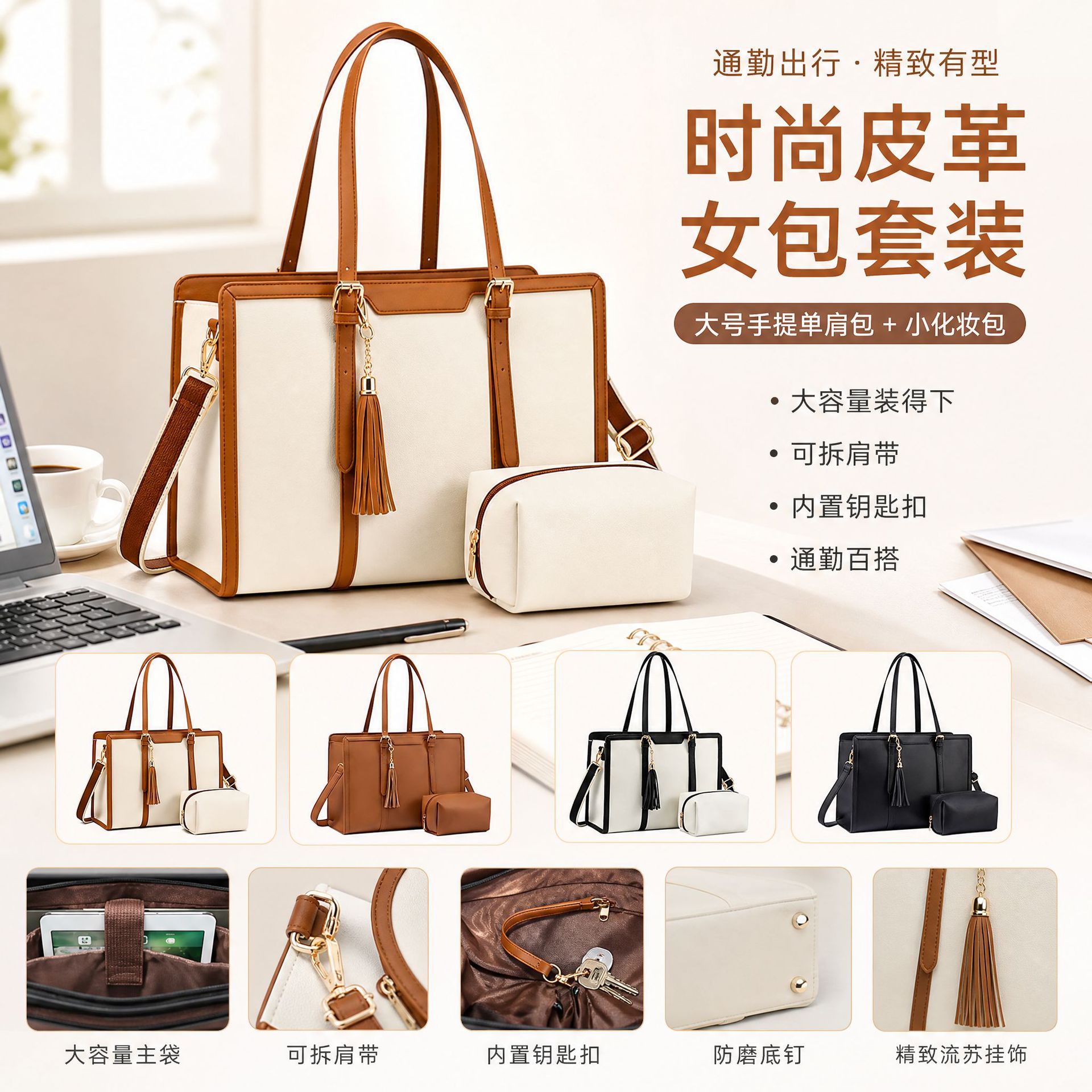 New Fashionable Leather Women's Bag, Large Capacity Handbag, Versatile Shoulder Bag, Computer Bag, Storage Pouch, Hand-Carry Bag
