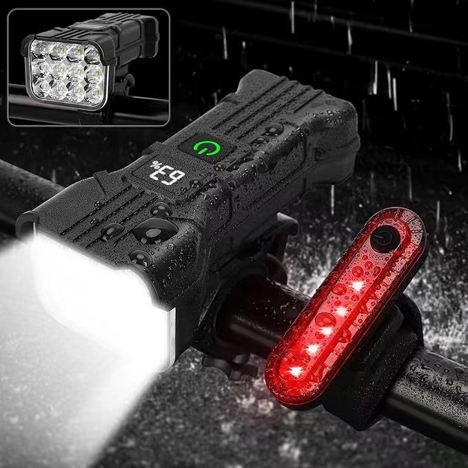 新しい自転車ホーンライト 12LED 高輝度マウンテンバイク乗馬警告灯デジタルディスプレイ付き大容量 USB フロントライト|undefined