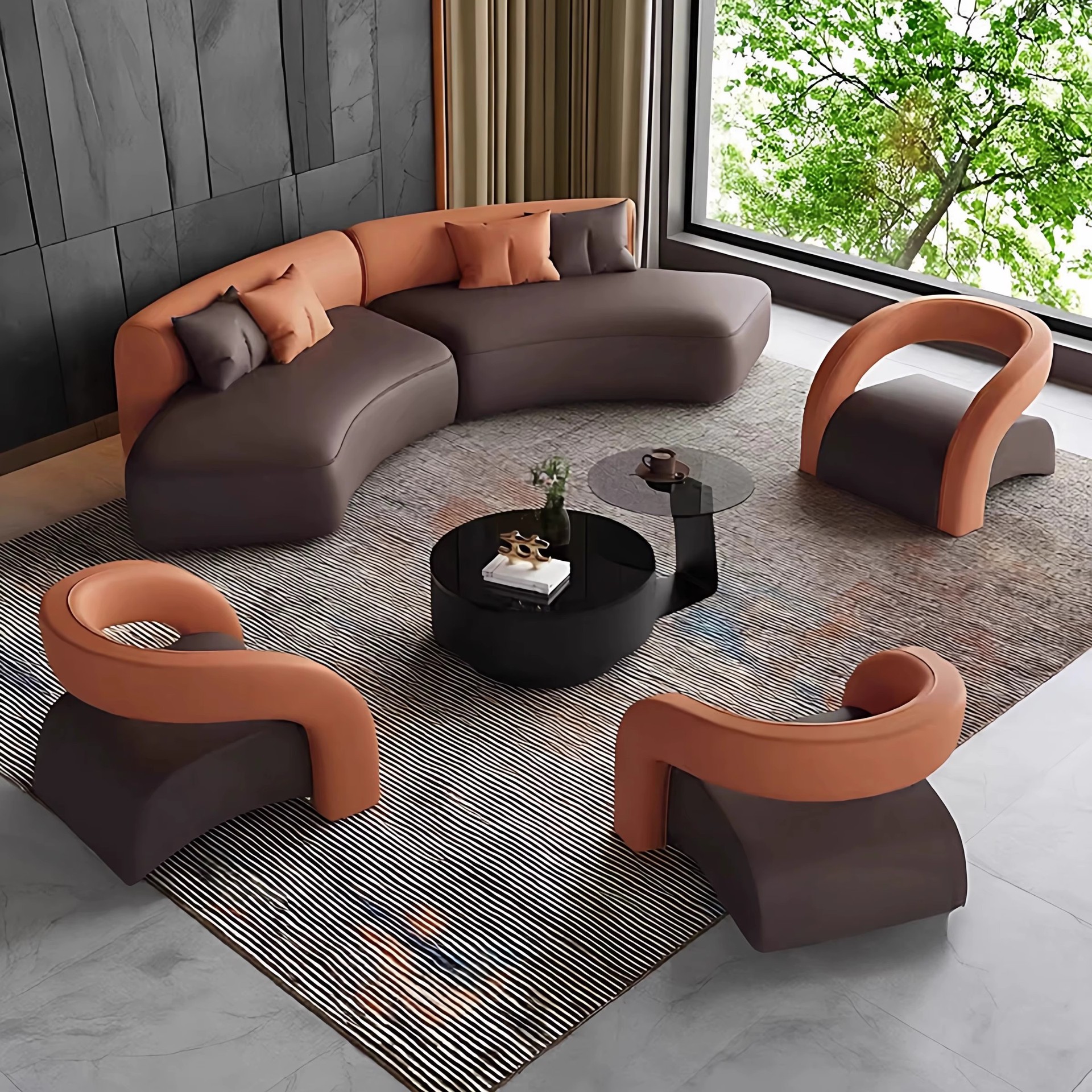 Semi-Circular Arc Light Luxury Sofa Beauty Salon Clothing Store Reception Office Hotel Lobby Rest Reception Negotiation Tables and Chairs