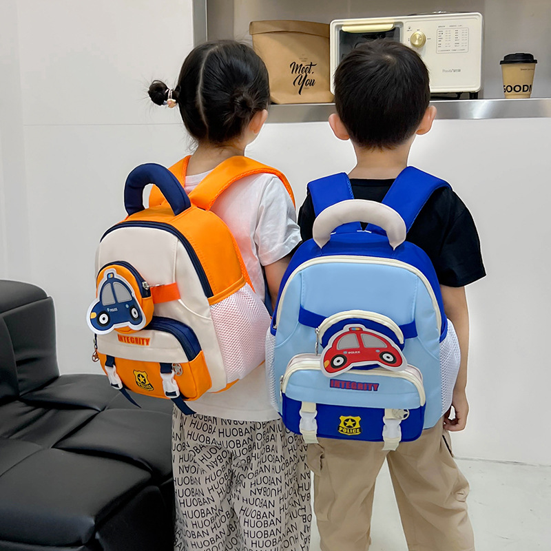 Children's Schoolbags Trendy Nylon Waterproof Splash Cartoon Car Kindergarten Backpack Spine Protection Baby Backpack Cross-Border