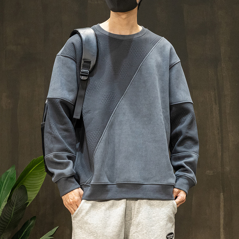 Fashion brand fleece-lined sweater men's autumn and winter stitching men's clothes autumn 2024 new men's long sleeve plus size men's clothing