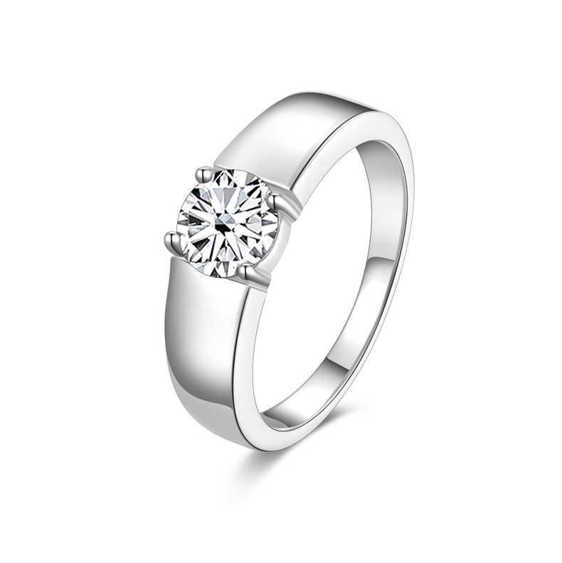 Transfronterizo exclusivo para S925 anillo de color de piedra de moissanita de plata esterlina para hombres, anillo de anillo abierto liso coreano para parejas