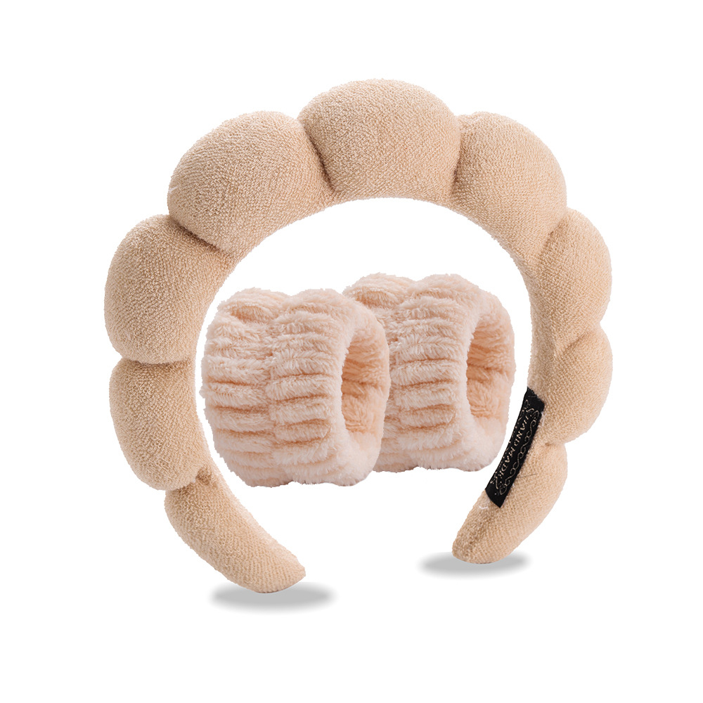 라이트카키색 헤어밴드(테리벨벳) + 손목스트랩 2개(솔기 인터페이스)