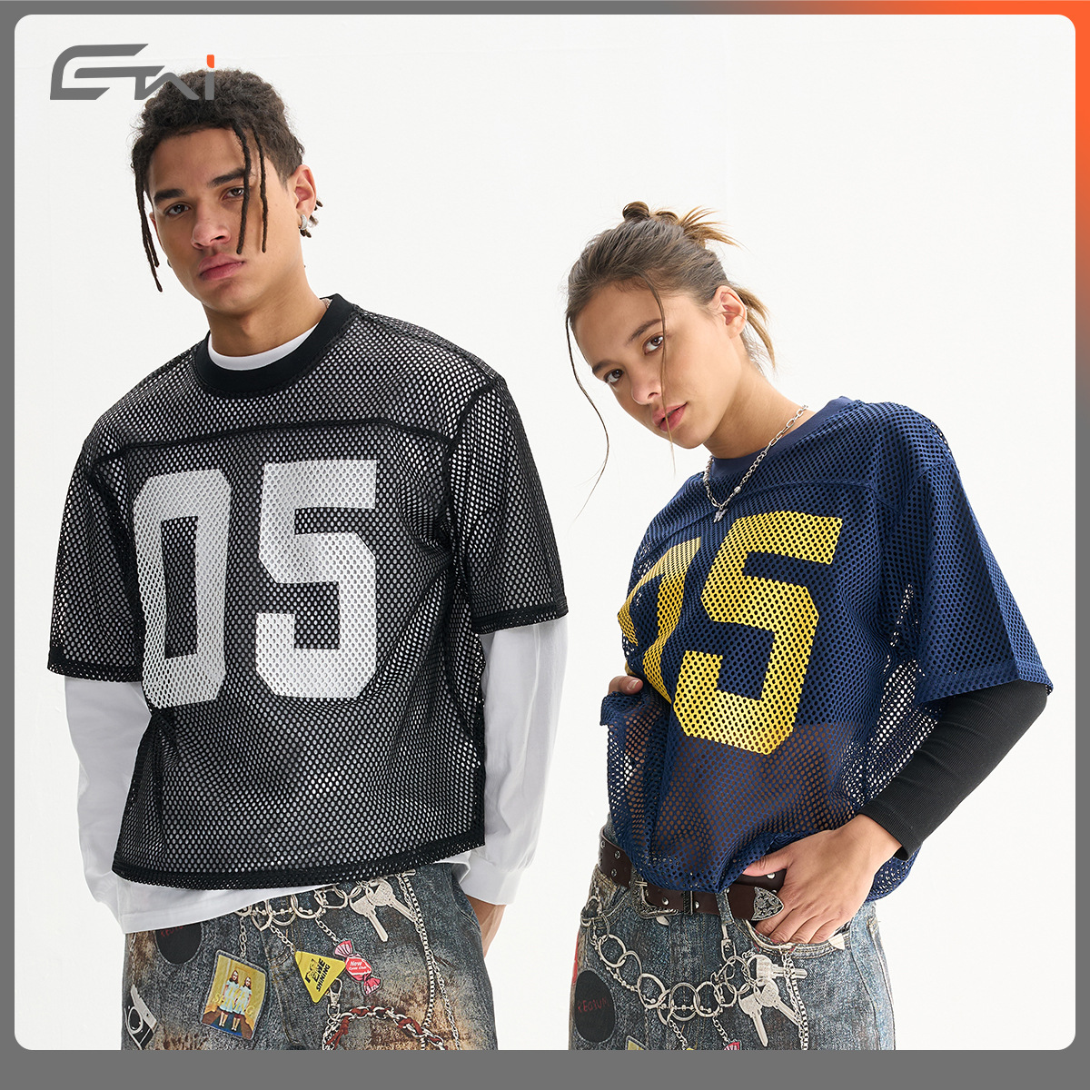 ETAI tendencia deportiva de verano suelta transpirable boxy camiseta corta ancha marca de moda masculina pareja malla manga corta