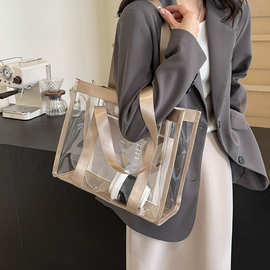 2024新款PVC欧美时尚女包防水透明包包水晶果冻单肩包子母沙滩包