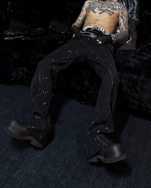 American-style high-end meteor shower sequin slim-fit trousers for men, stylish and unique, suitable for stage performances, flared casual long pants American-style high-end meteor shower sequin slim-fit trousers for men, stylish and unique, suitable for stage performances, flared casual long pants