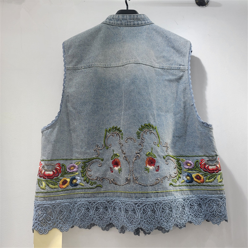 Industria pesada bordada flor chaleco de vaqueros para mujeres 2026 primavera y verano nuevo estilo collar sin mangas camisa de vaqueros casuales image 2