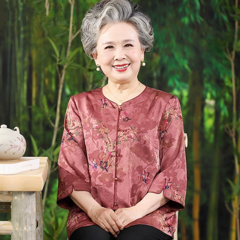 Среднего и пожилого возраста летняя женская рубашка бабушка весенняя одежда пожилая женщина одежда 70 лет 80 мама новый пожилой костюм