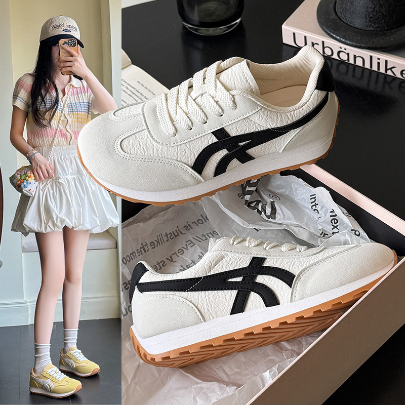 Lazos de moda retro Gump zapatos de otoño 2025 nuevos zapatos blancos casuales de mujer transpirables zapatos deportivos de entrenamiento