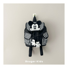 ins风韩系儿童黑白格子双肩包男孩女童米奇抽绳背包卡通可爱书包