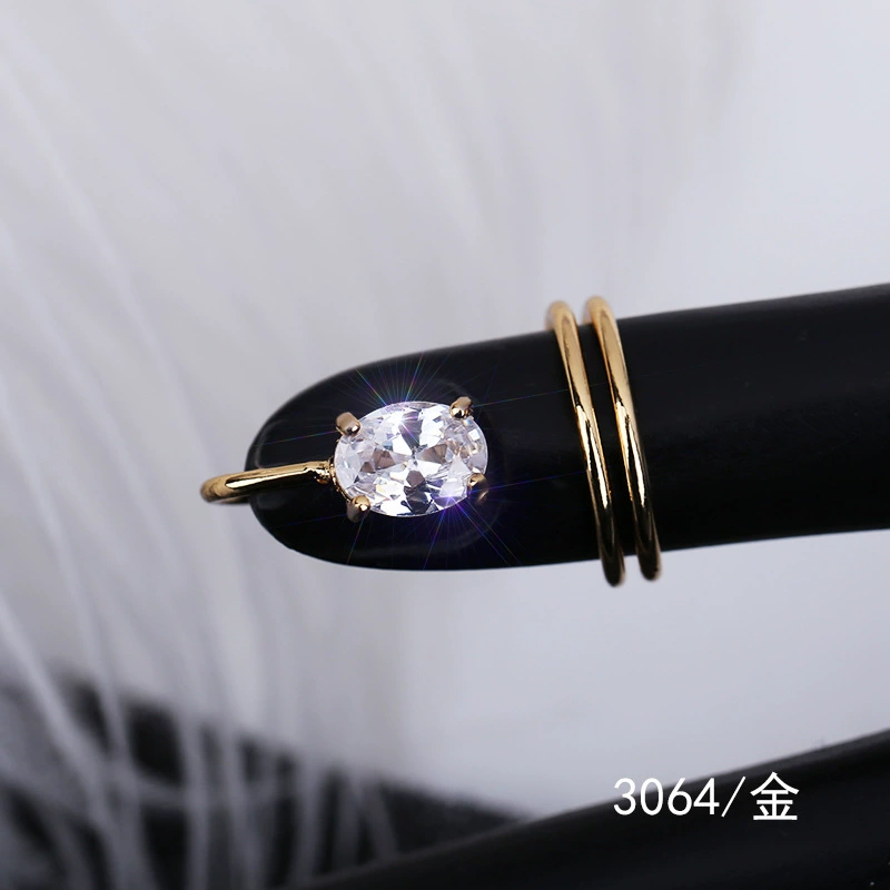 Nail Tip Ring (Kaymen) Adjustable Copper with Micro Zircon Accents, Gold or Platinum Finish