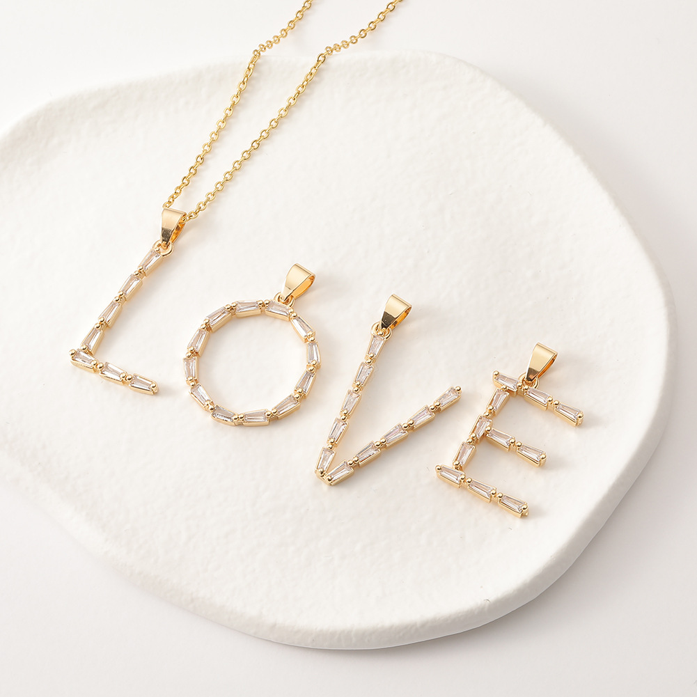 new 26 English letter pendant copper micro-inlaid T square zircon necklace