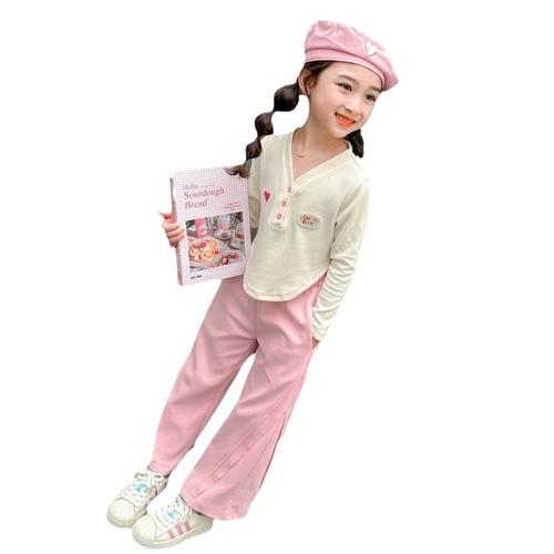 Girls' Korean Style Fleece Base Shirt with Heart Leisure Cute Medium and Small Children's Spring and Autumn Fashion Long Sleeve Top