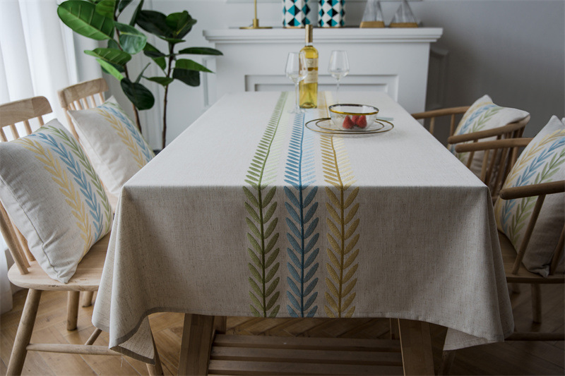Polyester Linen Waterproof Modern Leaf Flower Runner Embroidered Geometric Tablecl Rectangular Coffee Dining Table_voghion.com