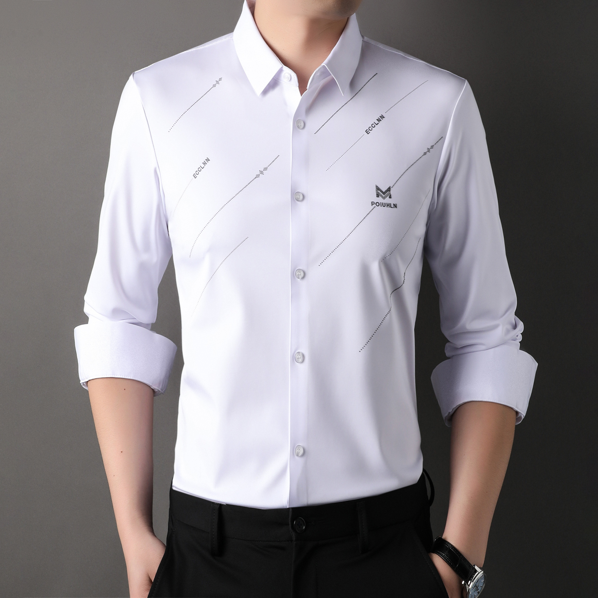 Chumeng mismo estilo camisa de hombre otoño nueva camisa de hombre negocio sin costuras casual superior antiarrugas planchado-libre transfronterizo