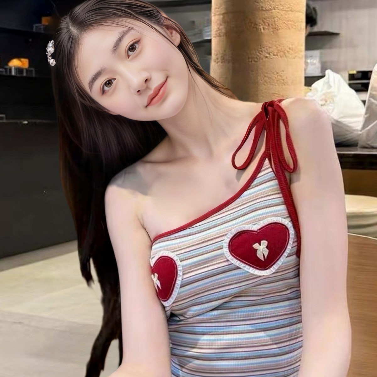Thailand 2026 New Heart-Shaped Swimsuit for Women, Sweet and Cute Style, High-End Flat Angle Resort Hot Spring Swimsuit for Women