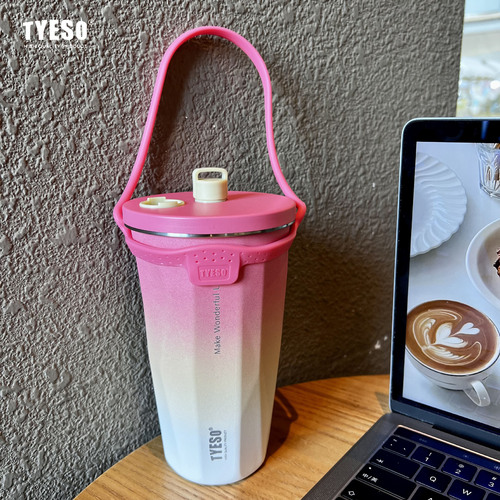 Tyeso New Insulated Cup with Gradient Color and Straw, Suitable for Both Men and Women, High-Aesthetic Simple Design, Tyeso Ice-Busting Cold Coffee Cup