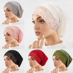 Amazon for Middle East turban hat women Muslim solid color simple pullover lace cap in stock wholesale