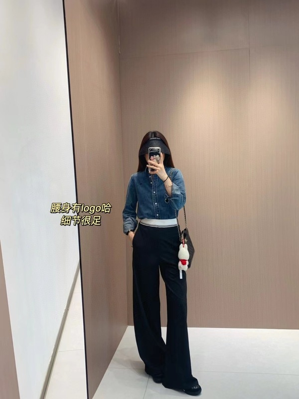 LU同款腰部徽标阔腿裤简约百搭日常复古垂感直筒高腰拖地休闲裤女|undefined