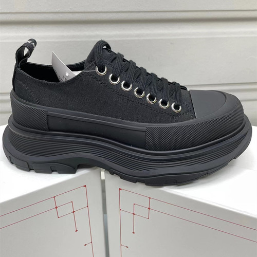 High-Grade McQueen Black and White Canvas Shoes for Women  Genuine Leather Versatile White Shoes for Women Casual Thick Heel Height Increase Couple Shoes