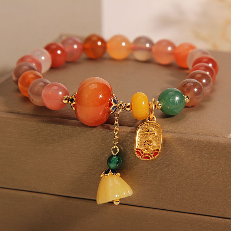 Pulsera de ágata de Jade de oro natural de las mujeres de lujo retro estilo étnico pulsera de loto pulsera de regalo para novias de Estudiante image 3