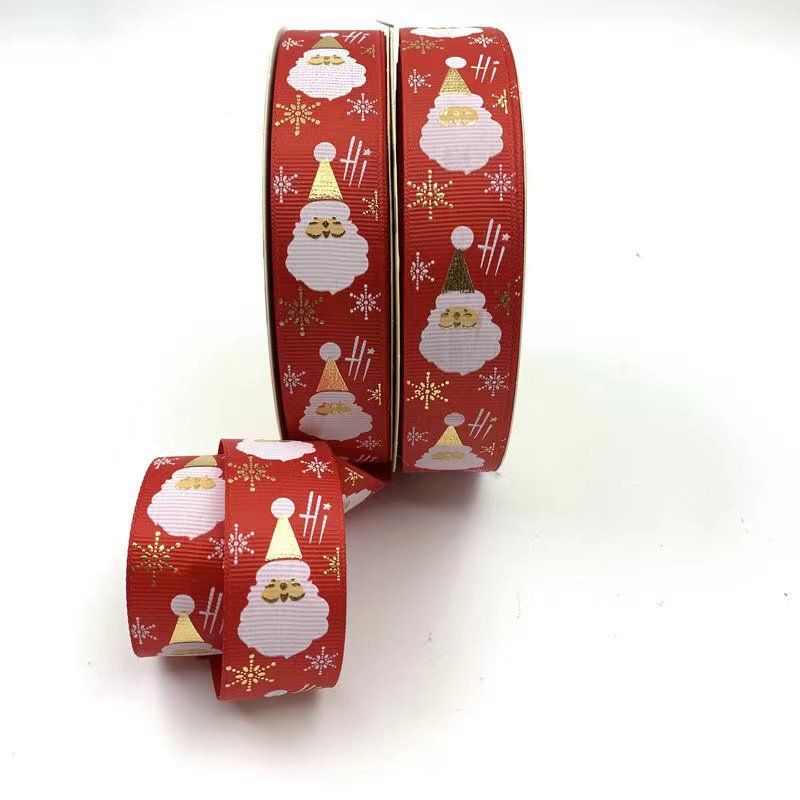 2,5 CM hilo de cinta de Navidad dorado cinta ELK Santa Claus decoración caja de regalo embalaje cinta de impresión lote