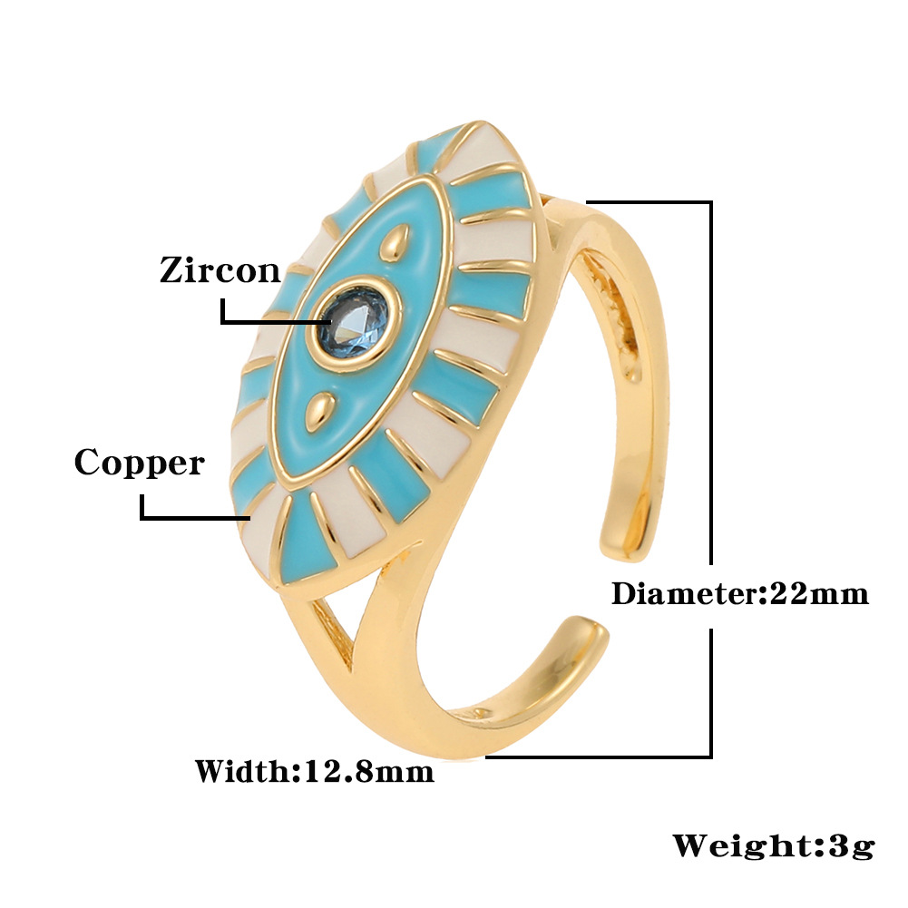 Retro Devilu0027S Eye Copper Open Ring Enamel Zircon Copper Rings
