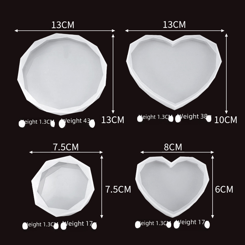 Factory Crystal Droplet Acrylic Mold with Prismatic Heart-shaped and Triangular Cutting Round Size for Tea Cup Saucer Silicone Mold